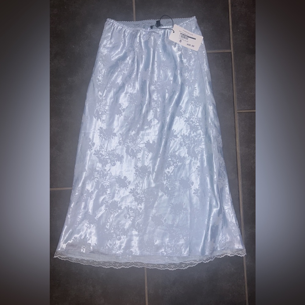 Blue satin long skirt